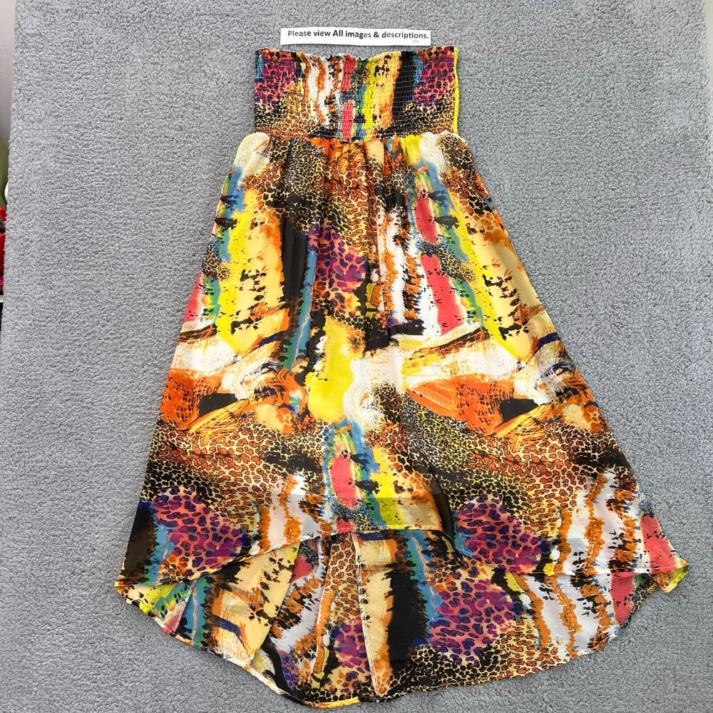 Dots Hi-Low Strapless Dress L Large Women Outfit Smocked Party Beachy Colorful